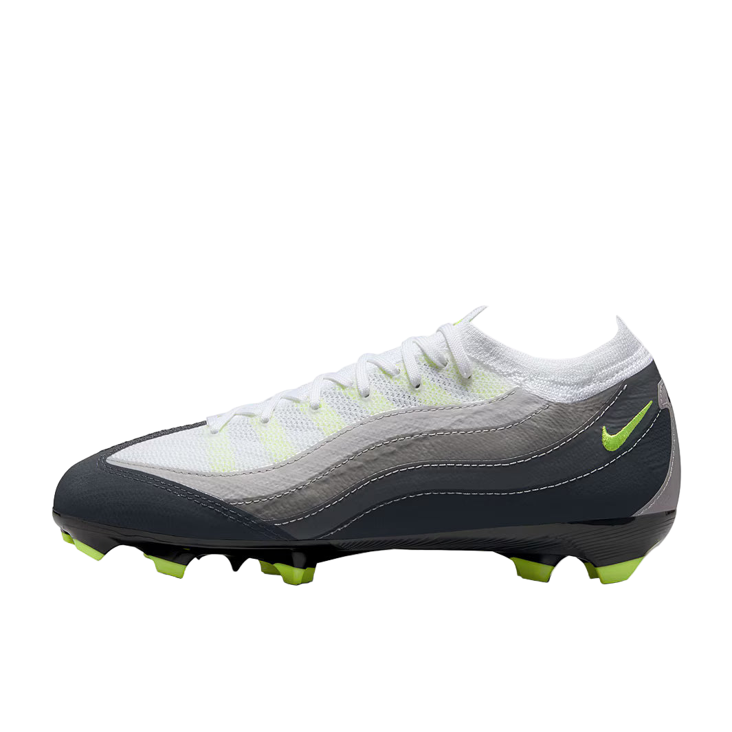 Sole sports shoe with white, gray, and green design on a white background